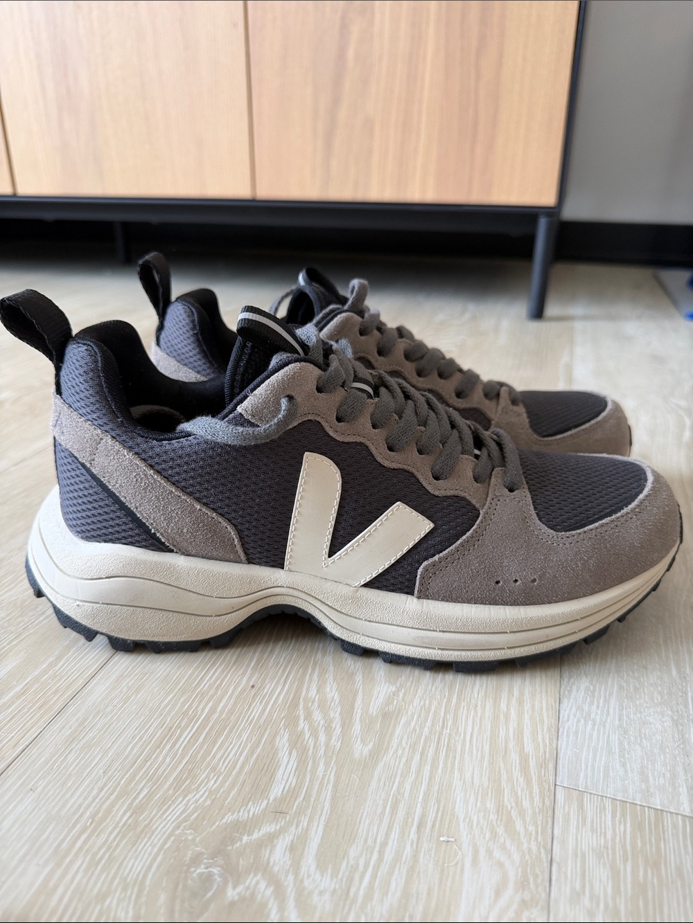 Veja Sneaker Taupe and Black with White V